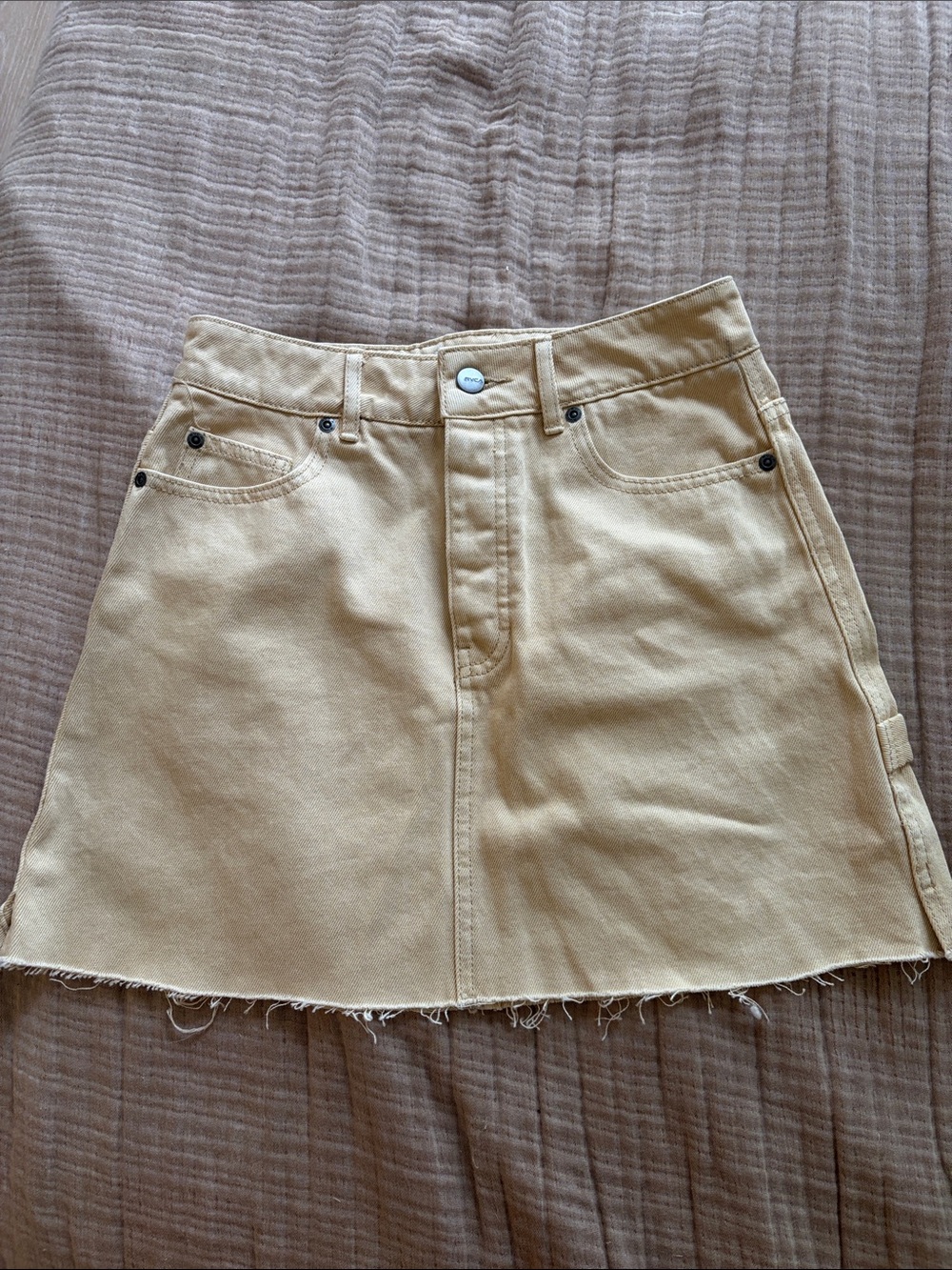 RVCA Light Tan Raw-Hem A-Line Mini Skirt